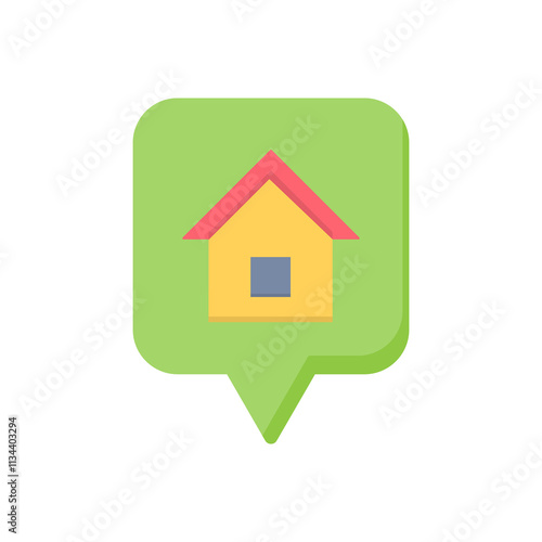 
icon address location, Graphic featuring  speech bubble with house, ideal for location based designs and real estate marketing materials. Isolated white background editable, eps 10
