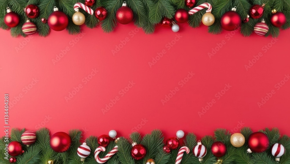 Christmas and happy New Year on red background_3-up Christmas and happy New Year on red background_3-up