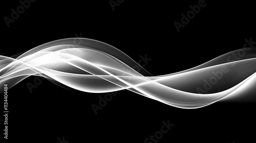 A sleek and modern abstract design featuring layered white light waves on a black background, creating a dynamic and elegant contrast with smooth flowing lines