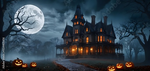 halloween night scene with castle