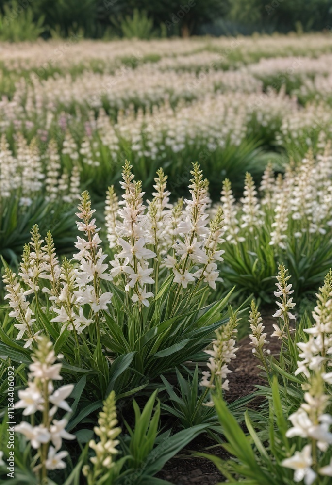sprawling field of tuberose plants with unopened blooms, nature, tuberose, growing sprawling field of tuberose plants with unopened blooms, nature, tuberose, growing