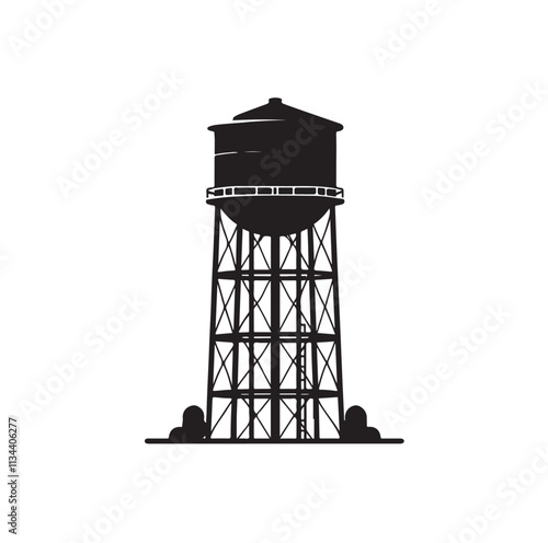 water storage tower silhouette vector illustration