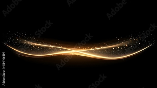 A mesmerizing composition of glowing golden light waves and sparkling particles against a black background, creating an elegant and magical visual effect