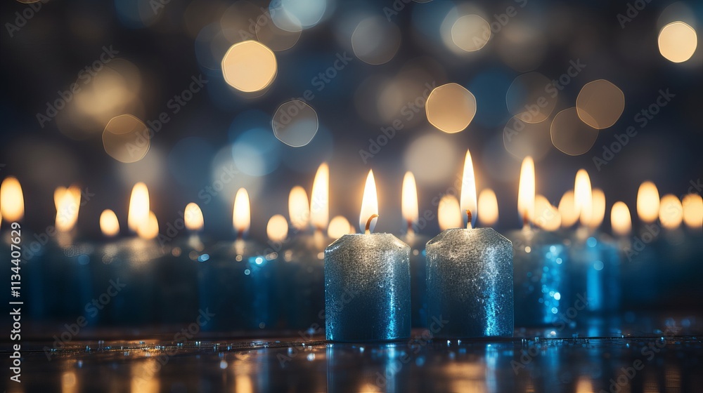 Soft glow of blue candles illuminating a serene space during a quiet evening. Generative AI Soft glow of blue candles illuminating a serene space during a quiet evening. Generative AI