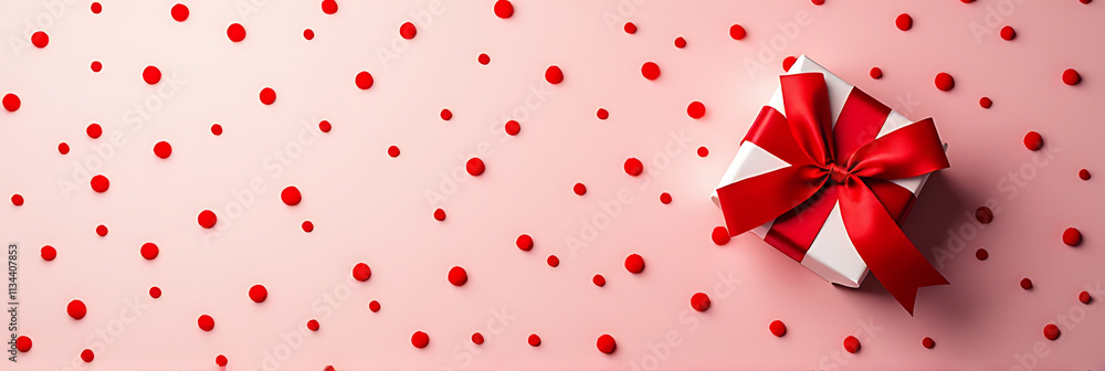 Red dot pattern adds a pop of color to flat lay design featuring gift box on celebration anniversary backgrounds and ideas._00001_ Red dot pattern adds a pop of color to flat lay design featuring gift box on celebration anniversary backgrounds and ideas._00001_
