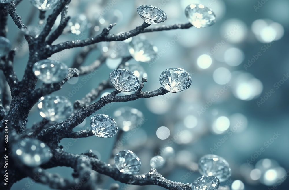 Fototapeta premium Sparkling crystal branches shimmer in soft blue light within a tranquil setting