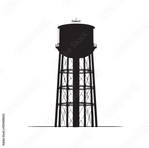 water storage tower silhouette vector illustration