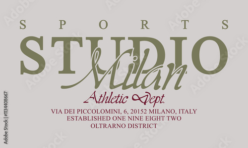 Milan Sports Studio Athletic Department slogan print with grunge effect for graphic tee t-shirt or sweatshirt.