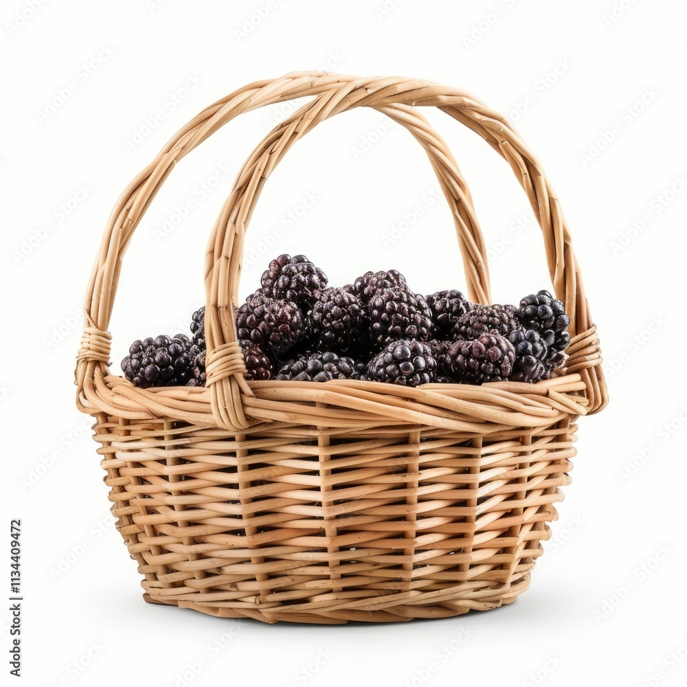 Ripe blackberries spilling out of a wicker basket, ready to be enjoyed Ripe blackberries spilling out of a wicker basket, ready to be enjoyed