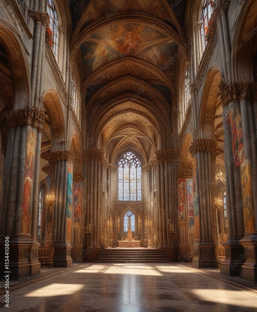 Obraz premium Interior view of the grand cathedral with ornate frescoes, frescoes, interior view