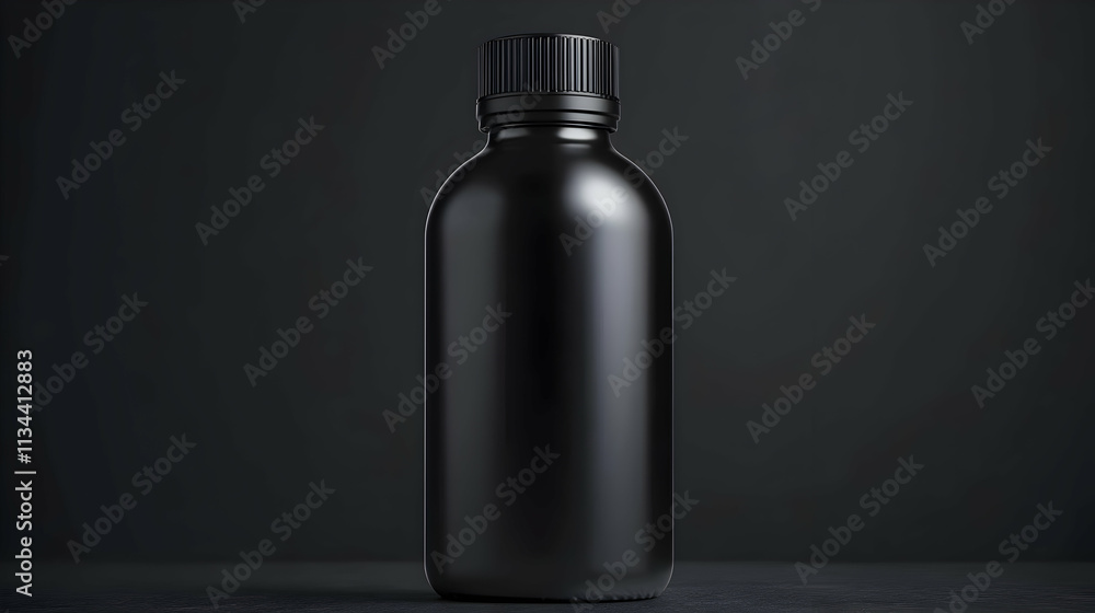 Black bottle on dark background. Black bottle on dark background.