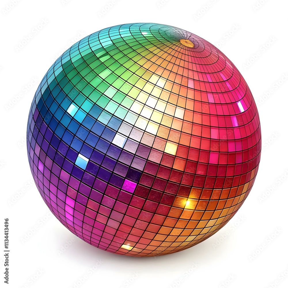 Obraz premium Shiny disco ball halftone with sparkling reflections isolated on white background for party and celebration