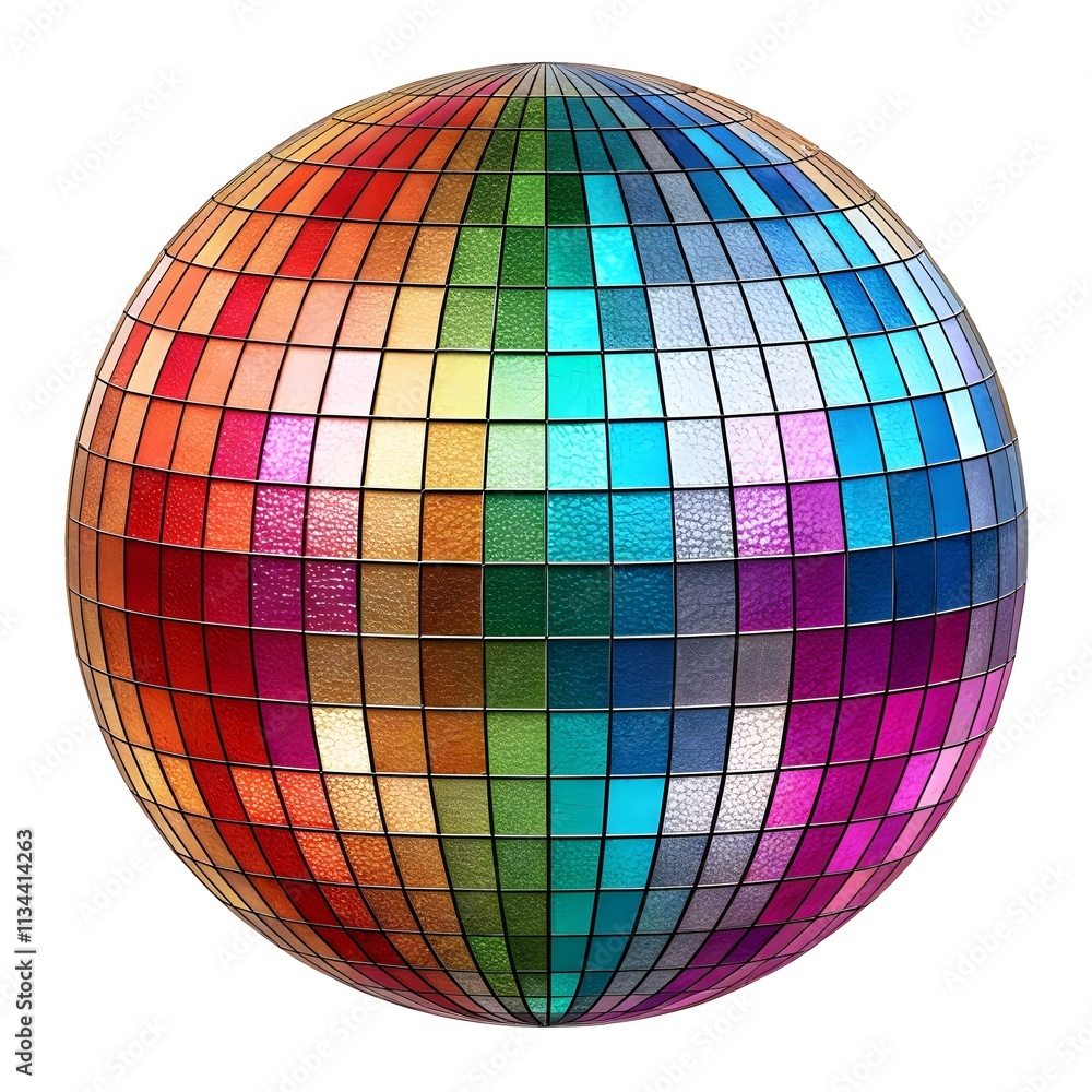 Fototapeta premium Shiny disco ball halftone with sparkling reflections isolated on white background for party and celebration