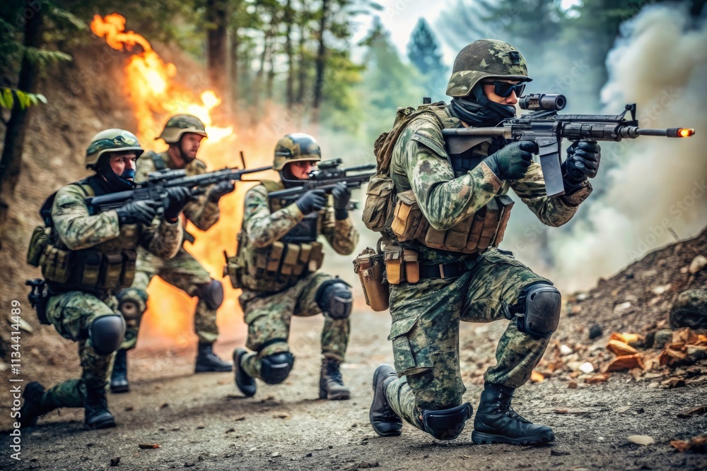Portrait of three military men A group of soldiers on a background of fire in ruin city War operations special forces Generative AI Portrait of three military men A group of soldiers on a background of fire in ruin city War operations special forces Generative AI