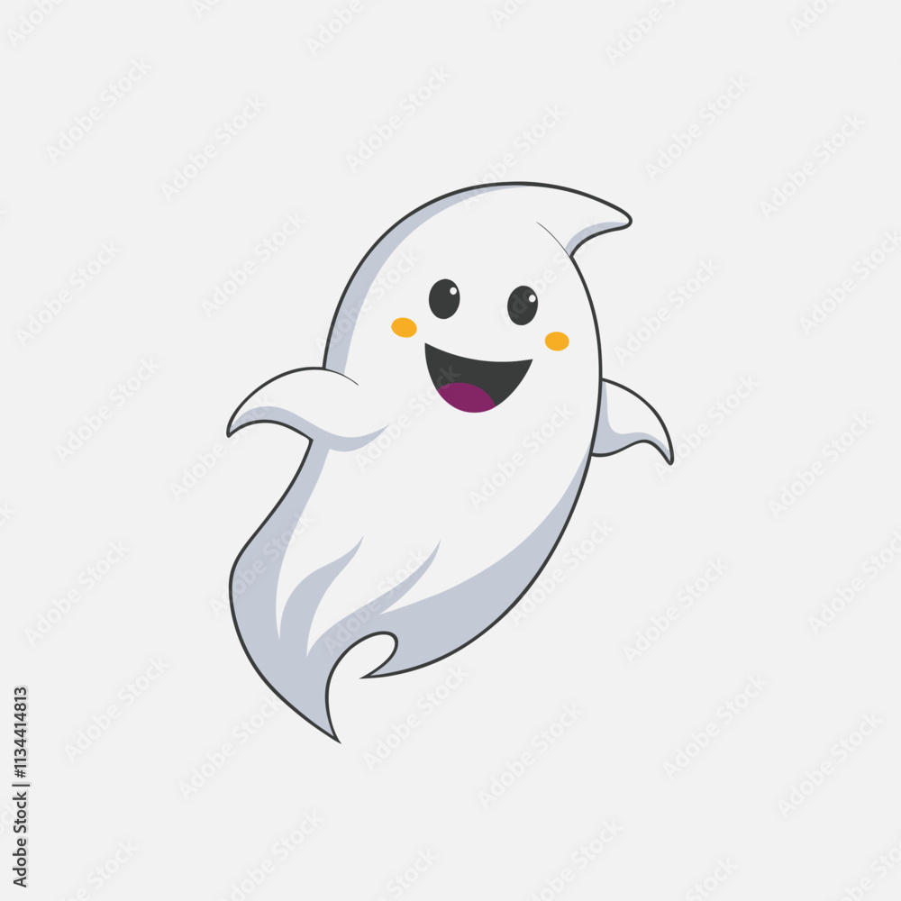 Naklejka premium Funny cartoon Halloween kawaii ghost character with cute mischievous face on a transparent background