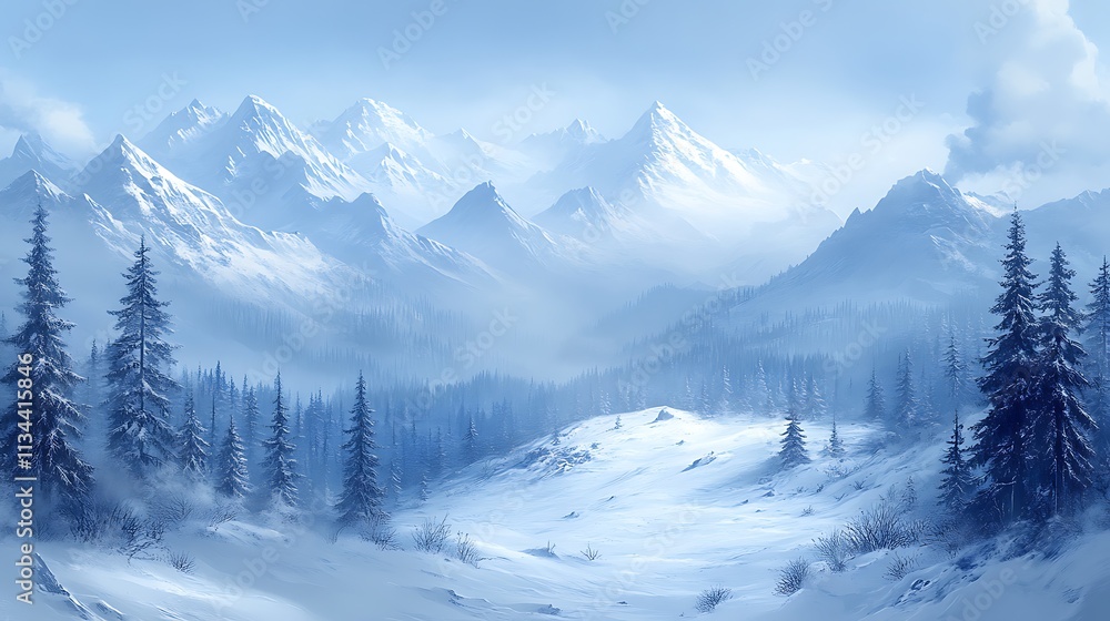 Obraz premium Serene Winter Mountain Landscape With Snow Covered Peaks