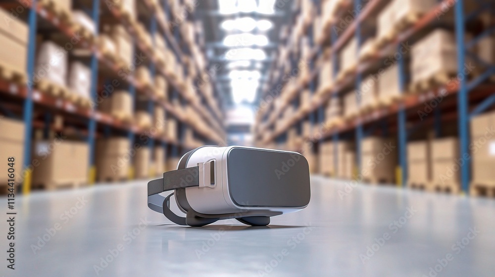Virtual Reality Technology Concept in Modern Warehouse Environment Virtual Reality Technology Concept in Modern Warehouse Environment