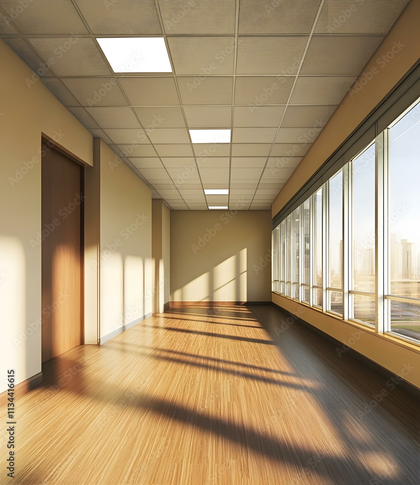Fototapeta premium Empty Office Space with Large Windows and Light