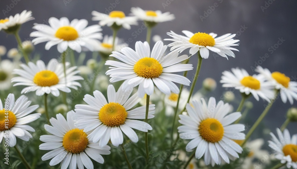 Fototapeta premium Softly blooming chamomile flowers in a dreamy abstract composition, wildflower meadow, botanical art, abstract flowers