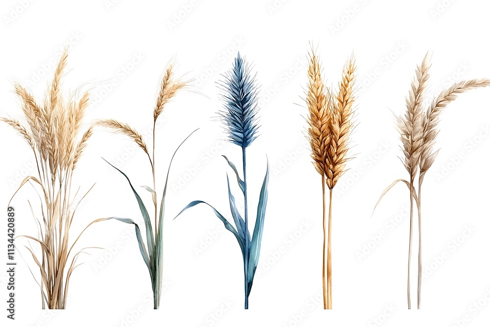Showcasing wheat varieties a botanical illustration of crop diversity in natural settings Showcasing wheat varieties a botanical illustration of crop diversity in natural settings