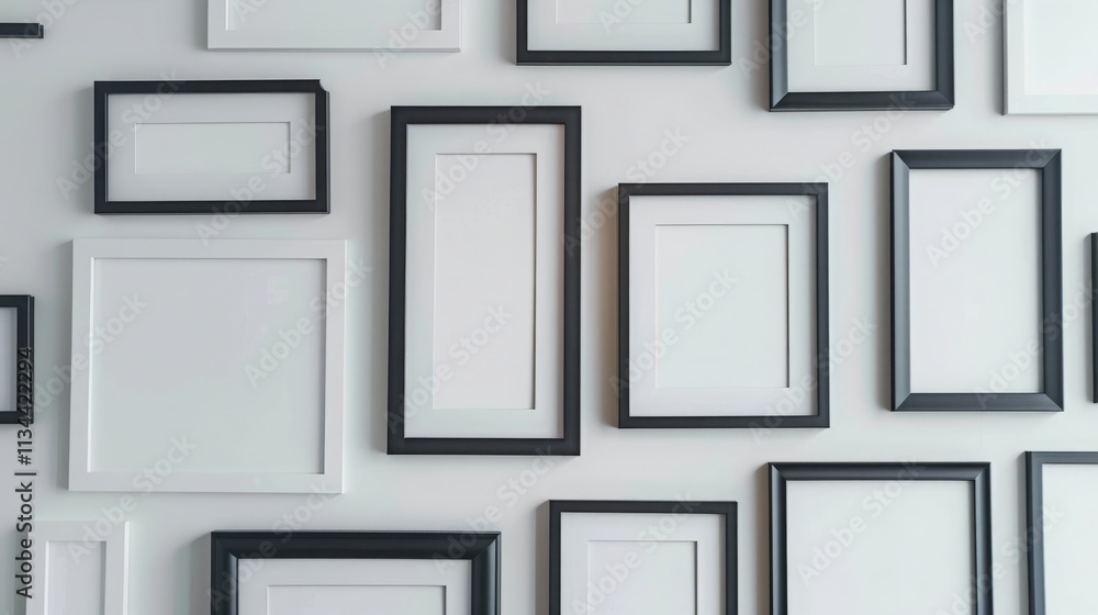 lots of empty picture frames hung on white wall lots of empty picture frames hung on white wall