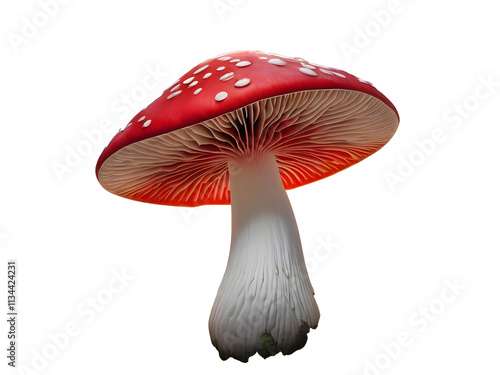 Magic forest, red mushroom with white spots, realistic fungus illustration.