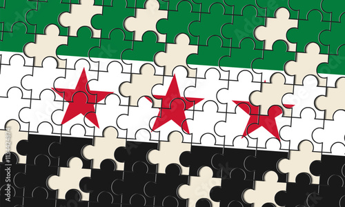 Vector new flag of Syria in form of unassembled puzzles. Syrian Arab Republic. Crashed banner.