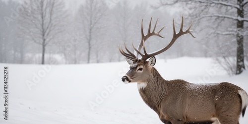 Wallpaper Mural A deer with antlers is standing in the snow Torontodigital.ca