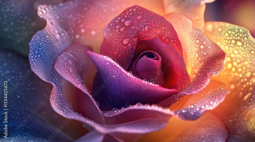 A stunning macro of a rose bud with morning dew clinging to its velvety petals, radiating beauty A stunning macro of a rose bud with morning dew clinging to its velvety petals, radiating beauty