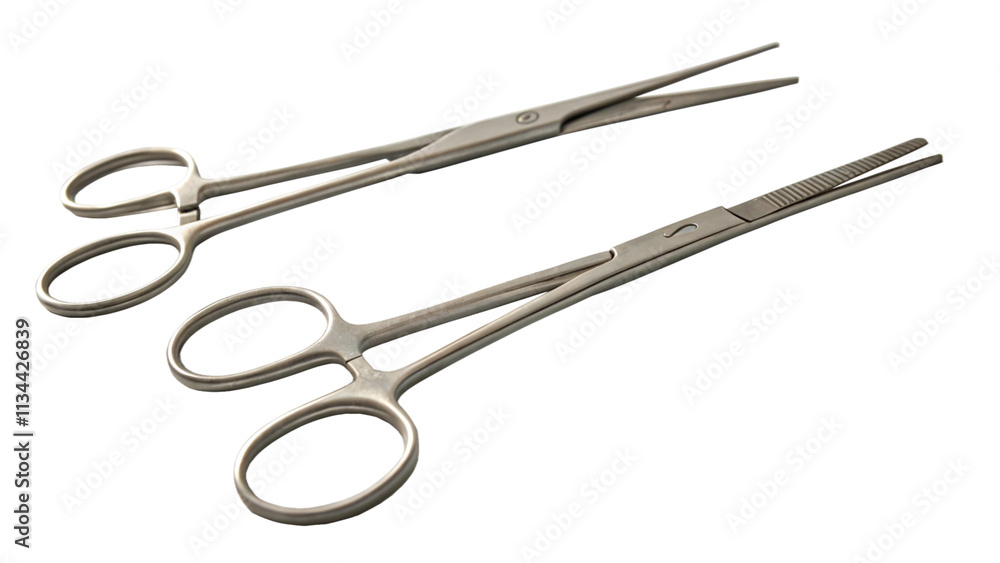 Metal surgical forceps on isolated background. Metal surgical forceps on isolated background.