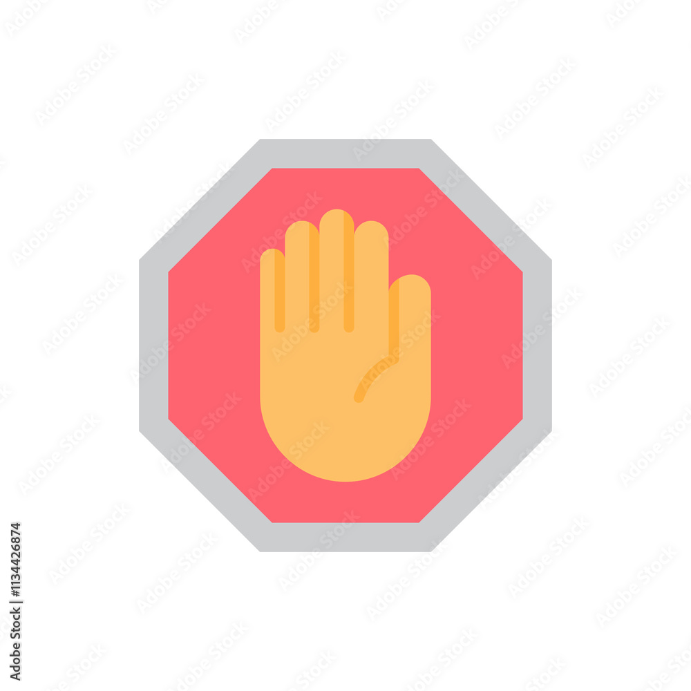 Obraz premium Stop sign icon with palm inside octagon shape perfect for safety presentations or educational material about traffic rules.isolated white background editable,eps 10.