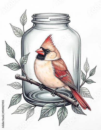 Wallpaper Mural bird on a branch with berries Torontodigital.ca