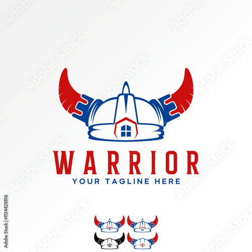 Logo design graphic concept creative premium vector stock image graphic helmet buffalo cow angus horn trojan spartan warrior army hat protection house