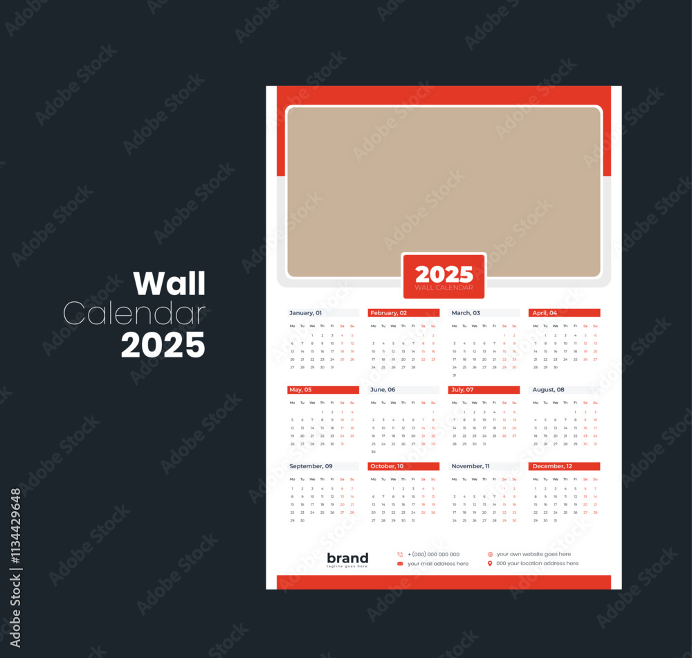 Wall calendar 2025 template design
Wall calendar 2025 template design