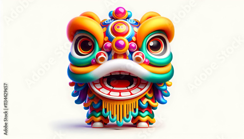 3D Vector image of a Chinese lion dance mask isolated on white background. concept as A vibrant vector illustration of a traditional Chinese lion dance mask with vivid colors symbolizing joy and prosp photo