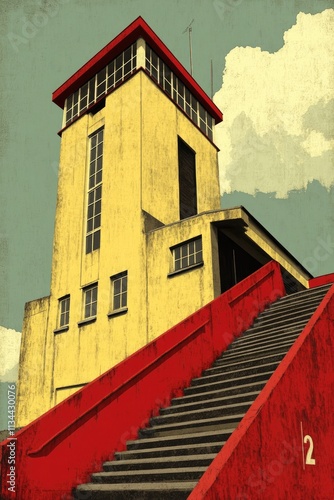 Yellow Building Red Staircase Architectural Design