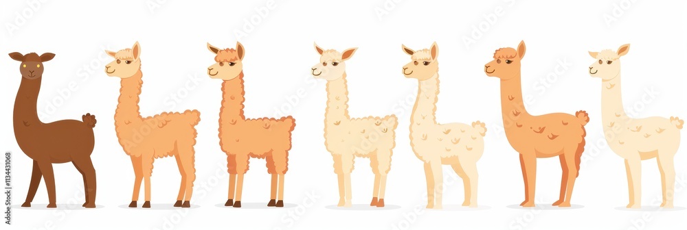 Fototapeta premium Alpacas icons set, alpaca minimal symbol, animal flat cartoon on white background