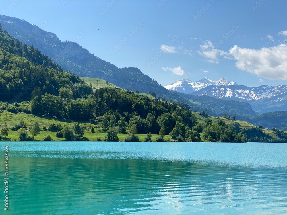 Lake Lungern or Natural reservoir Lungerersee - Canton of Obwald, Switzerland (Naturstausee Lungernsee oder Lungerensee - Kanton Obwald, Schweiz) Lake Lungern or Natural reservoir Lungerersee - Canton of Obwald, Switzerland (Naturstausee Lungernsee oder Lungerensee - Kanton Obwald, Schweiz)
