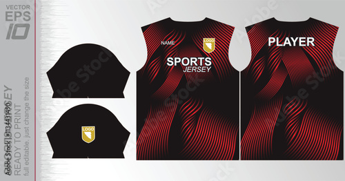 Modern ready-to-print jersey design with dynamic lines and vibrant colors. Perfect for football, basketball, cycling, or sportswear. High-quality, customizable vector file for instant printing.