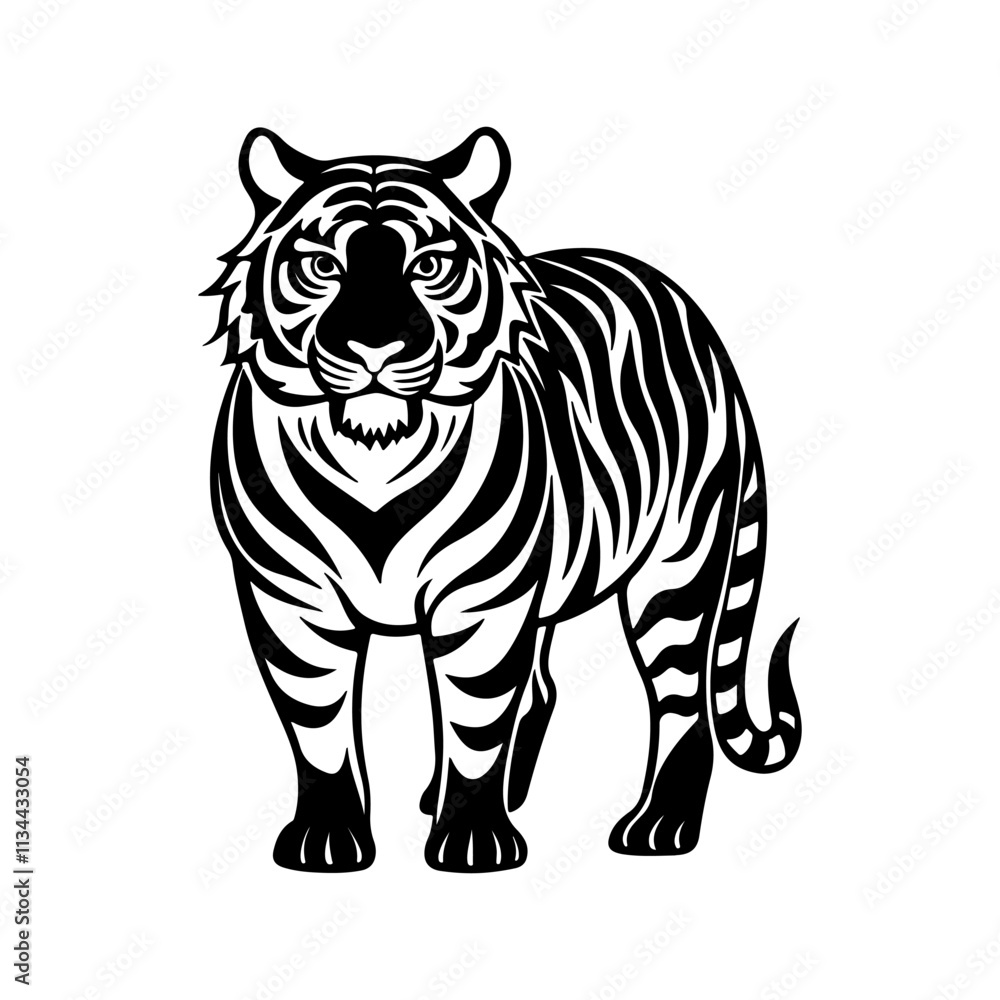 Obraz premium tiger silhouette, black and white silhouette, vector and illustration