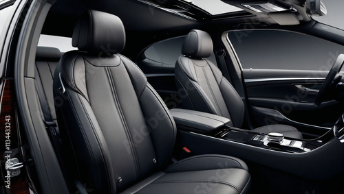 Wallpaper Mural The front seats and headrests in this modern car interior are incredibly comfortable, with sleek black leather upholstery and an elegant design perfect for a luxurious ride Torontodigital.ca