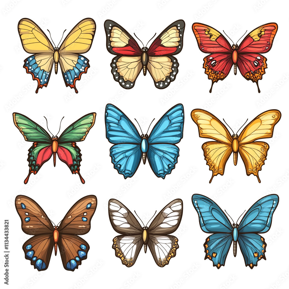 Collection of Diverse Butterflies: A Vibrant Display of Wing Patterns and Colors Collection of Diverse Butterflies: A Vibrant Display of Wing Patterns and Colors