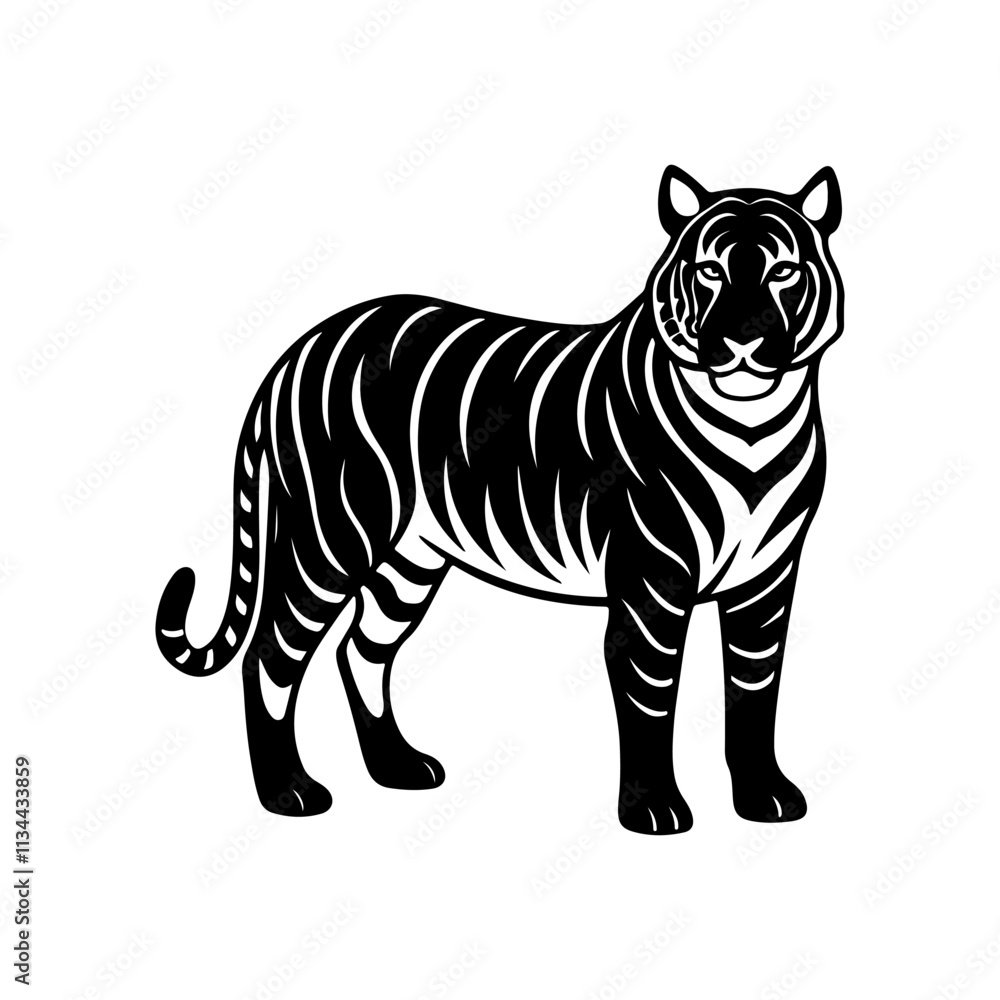 Obraz premium tiger silhouette, black and white silhouette, vector and&nbsp;illustration