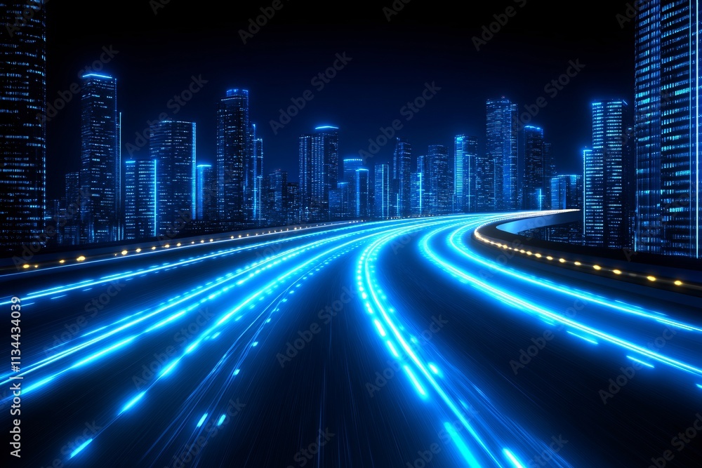 A city street with a blue sky background and a blue highway A city street with a blue sky background and a blue highway
