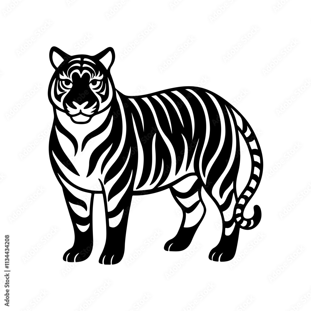 Obraz premium tiger silhouette, black and white silhouette, vector and&nbsp;illustration