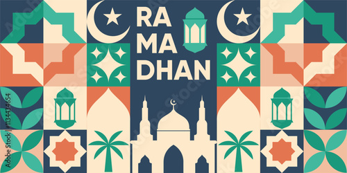 Islamic background with Ramadan theme for wallpaper design. Poster, media banner. A set of vector illustrations.