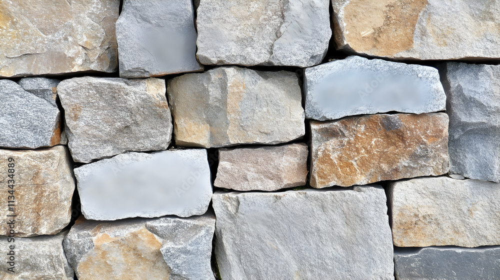 Close-up of a rustic stone wall texture with various shapes and colors of stones. Close-up of a rustic stone wall texture with various shapes and colors of stones.