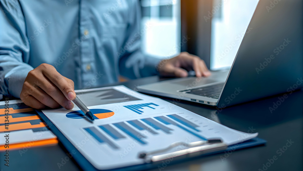 Business Strategist Planning Growth Initiatives Analyzing Data on Desk with Plain Background Empowerment Concept Business Strategist Planning Growth Initiatives Analyzing Data on Desk with Plain Background Empowerment Concept