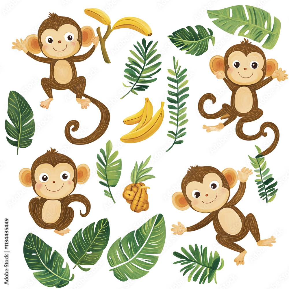 Adorable Monkeys Playing in Lush Tropical Paradise Adorable Monkeys Playing in Lush Tropical Paradise