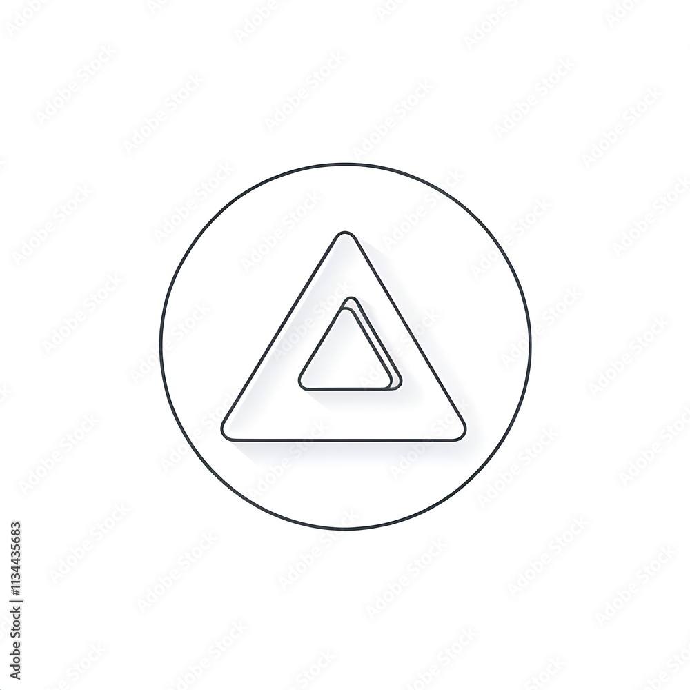 Triangle in Circle Icon: Minimalist black and white vector illustration of a triangle icon inside a circle, representing warning, caution, attention, alert, danger, hazard, safety, security. Triangle in Circle Icon: Minimalist black and white vector illustration of a triangle icon inside a circle, representing warning, caution, attention, alert, danger, hazard, safety, security.